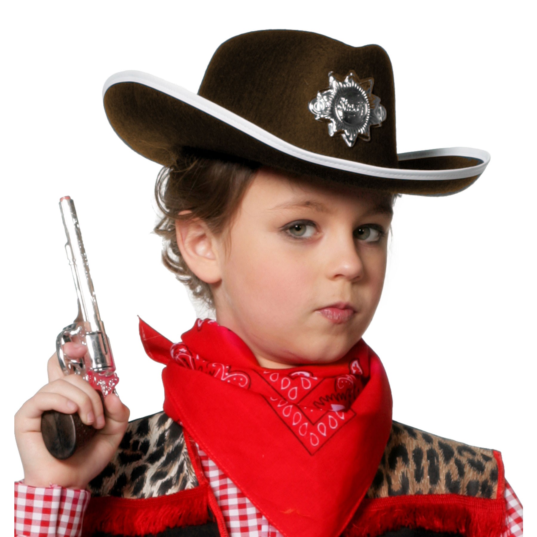 Cowboyhut für Kinder in Braun mit Sheriff Stern